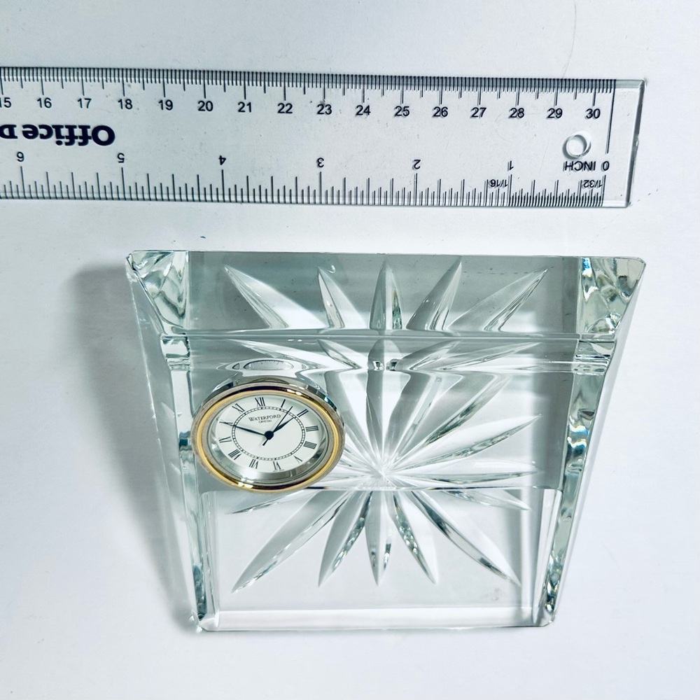 WATERFORD CRYSTAL Time Desk Set, Card Holder & Clock Desk, Polished Lead Crystal - Picture 6 of 8
